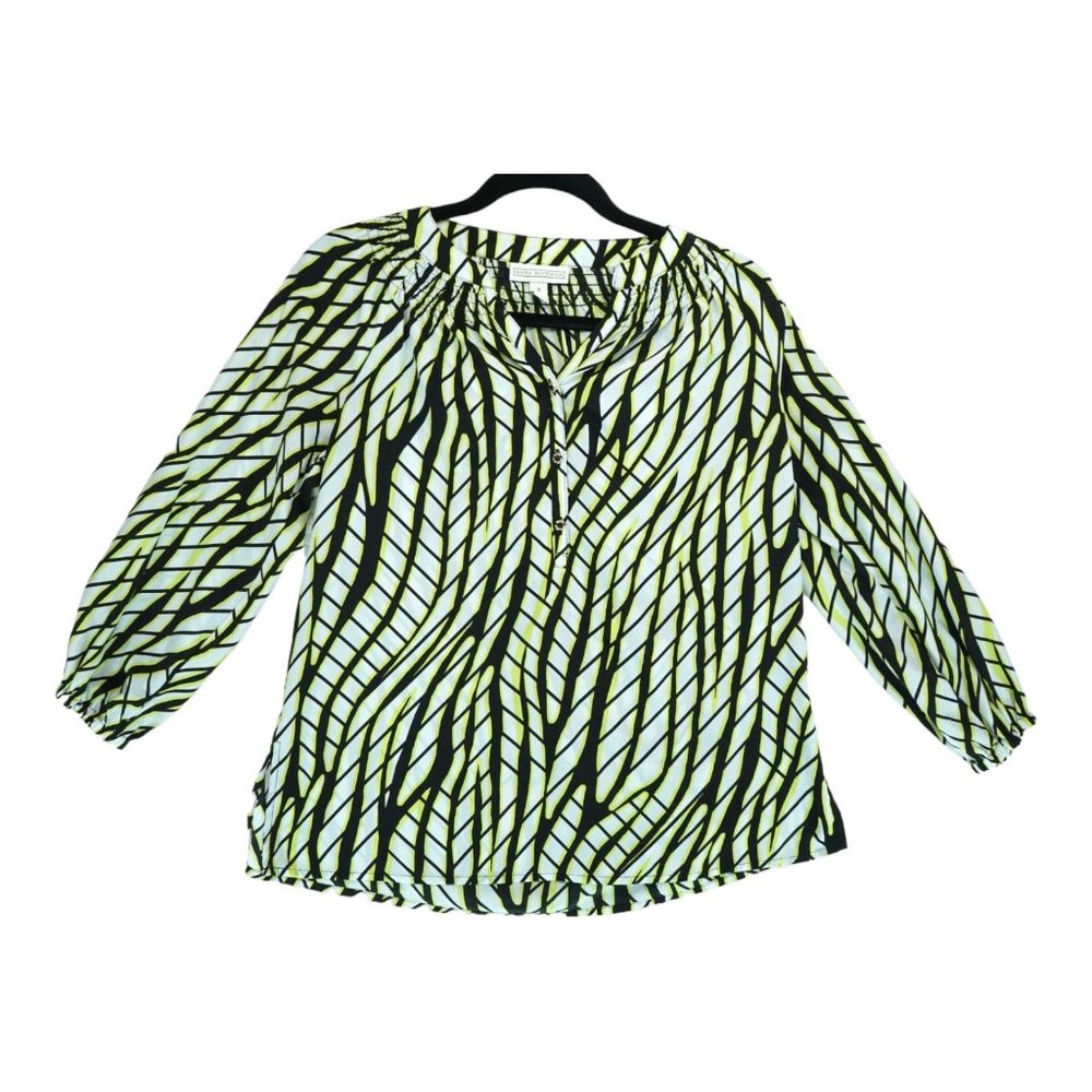 Dana Buchman Womens Size Small Multi-Color Print Long Sleeve V-Neck Blouse Top